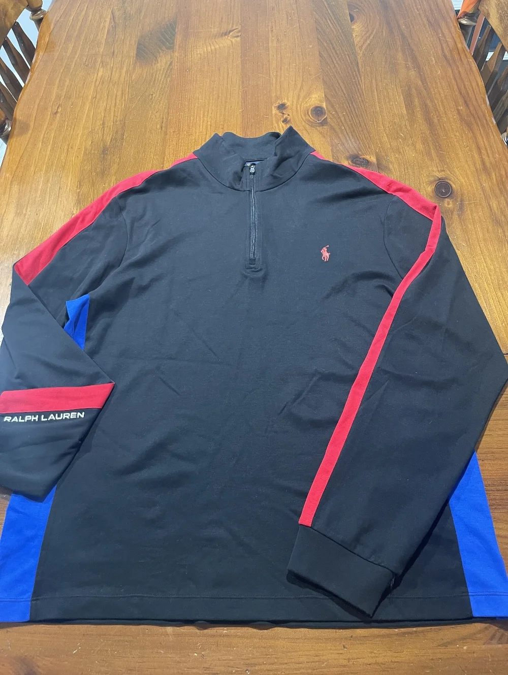 Polo Ralph‎ Lauren Mens Black Red Blue Pima Soft Touch 1/4 Zip Long Sleeve SZ XL